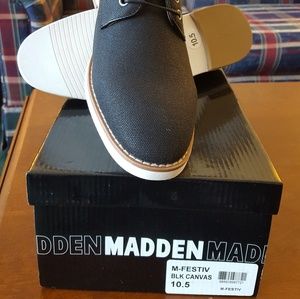 New in box. Mens Madden black canvas shoes